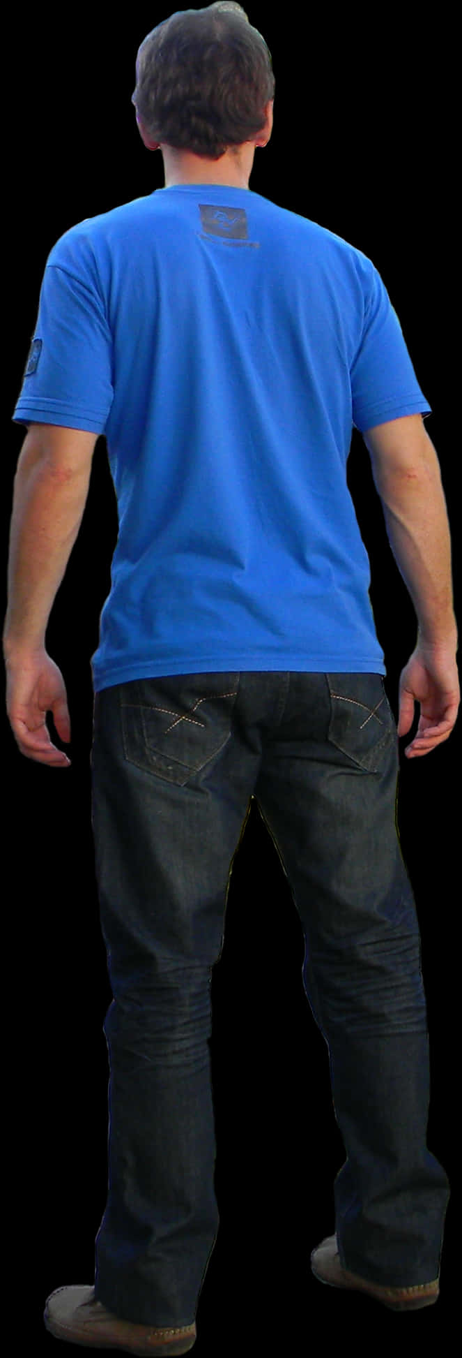 Manin Blue Shirt Standing Back View