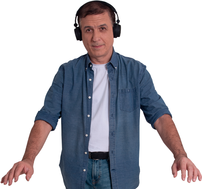 Manin Headphonesand Denim Shirt PNG with transparent background