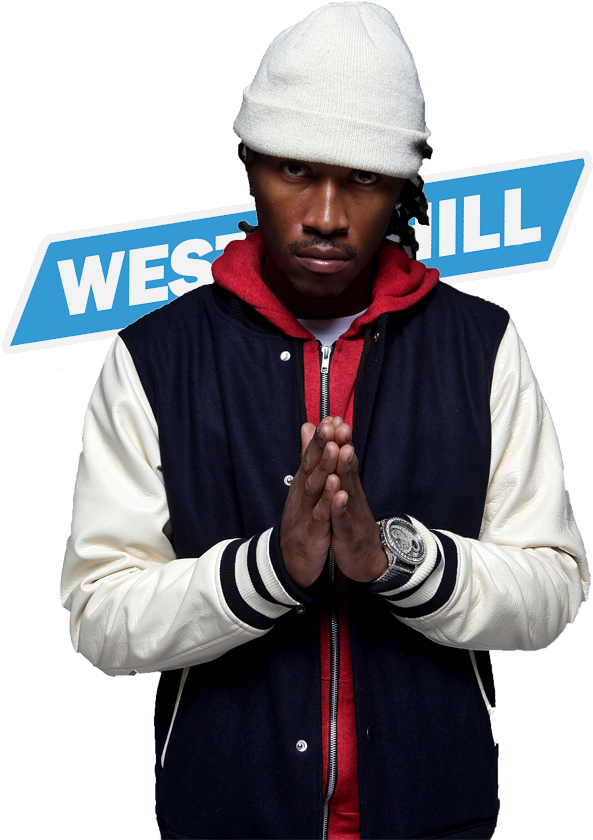 Manin White Beanieand Varsity Jacket PNG with transparent background