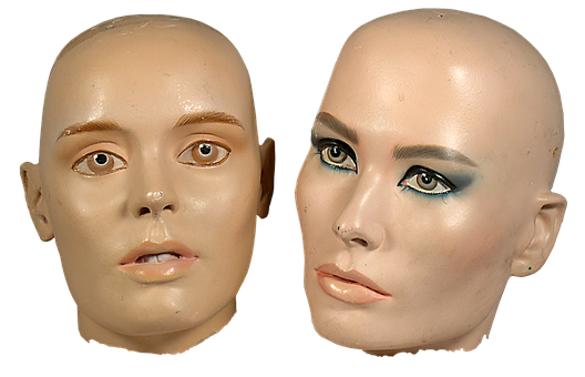 Mannequin Head Before After Makeup PNG with transparent background