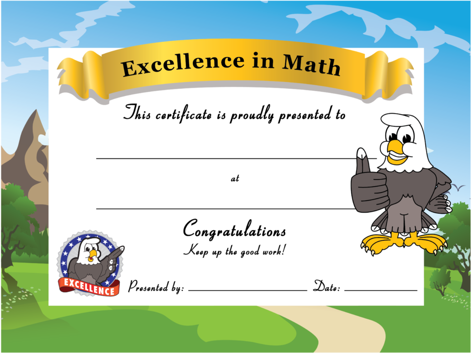 Math Excellence Certificate Template Eagle Mascot