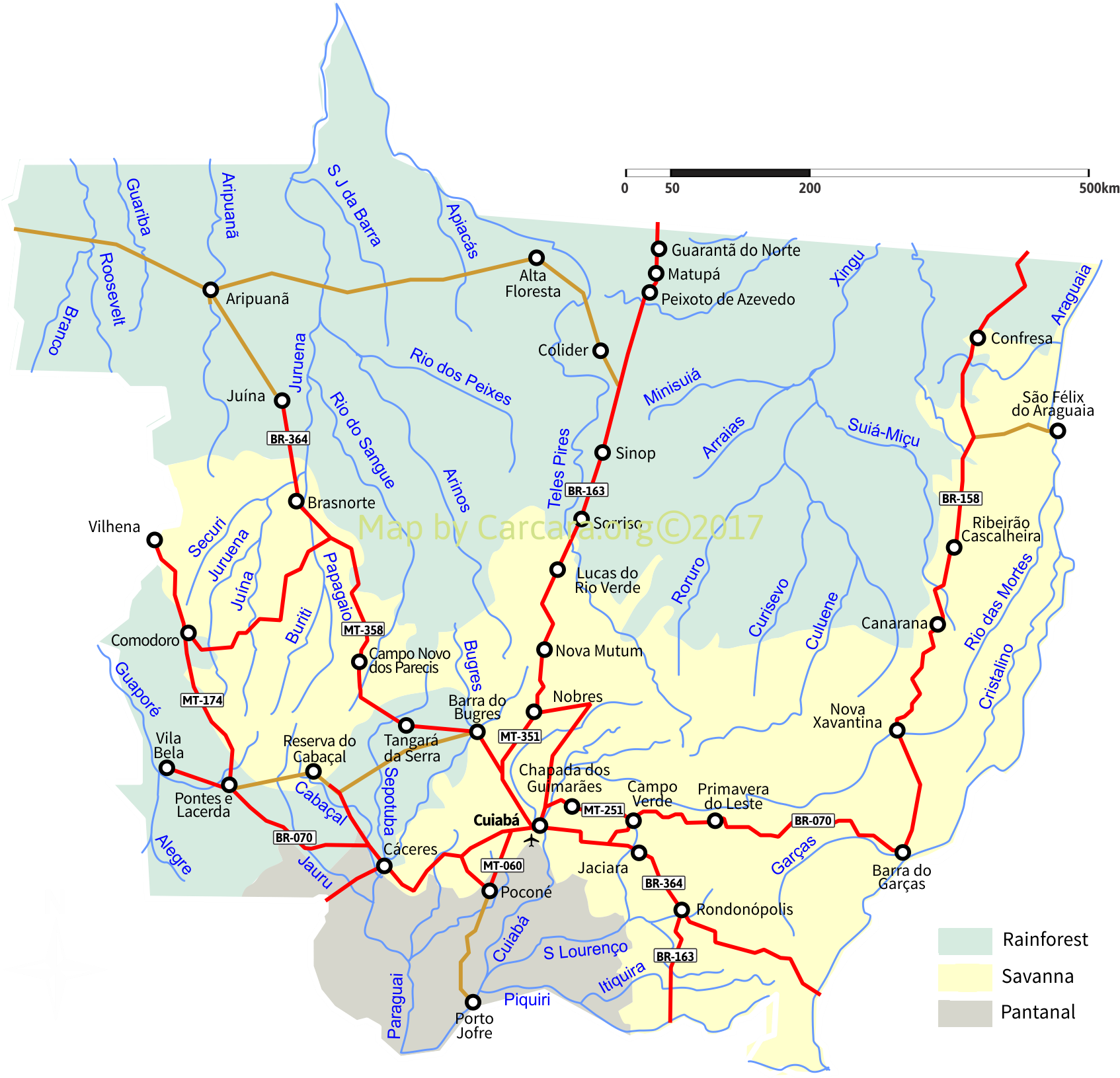 Mato Grosso's Roads, Cities, Rivers - Mapa Biomas Mato Grosso, HD Png Download PNG with transparent background