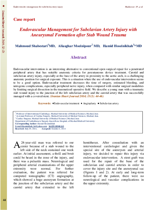 Medical Journal Articleon Endovascular Management