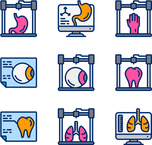 Medical3 D Printing Icons Set