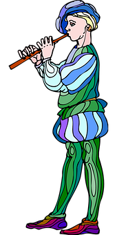 Medieval Flute Player Illustration PNG with transparent background