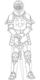 Medieval Knight Line Art PNG with transparent background