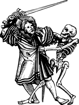 Medieval Skeleton Duel Engraving PNG with transparent background