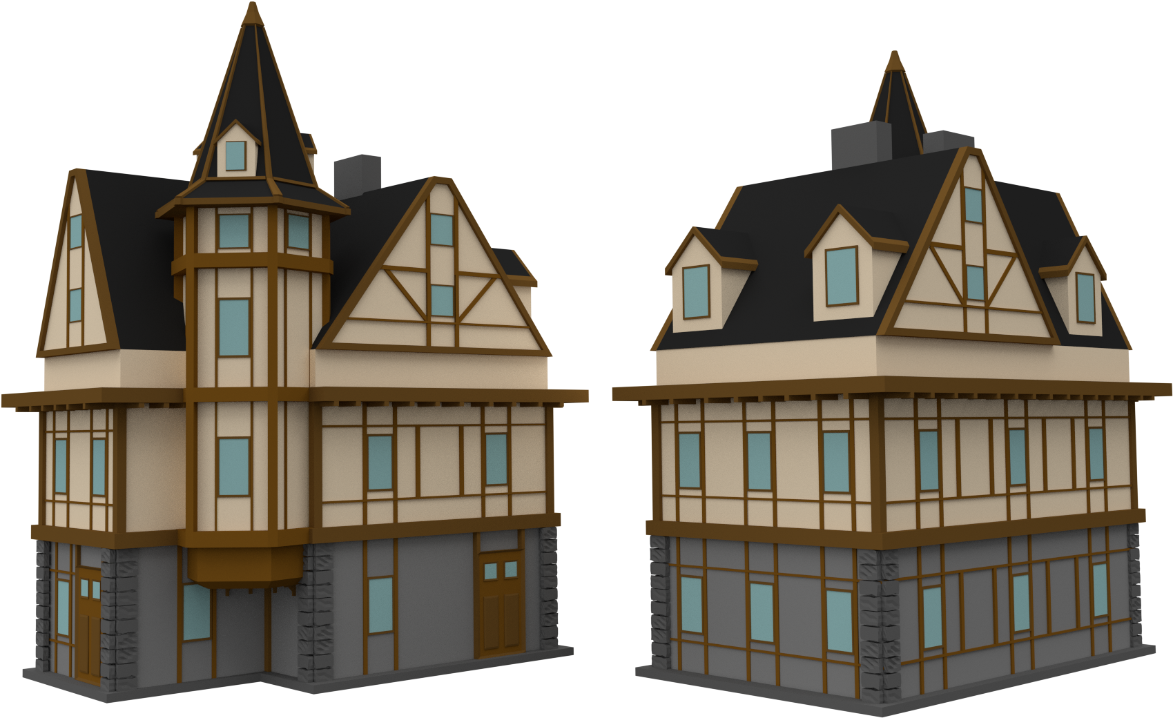 Medieval Tudor Style Houses3 D Model