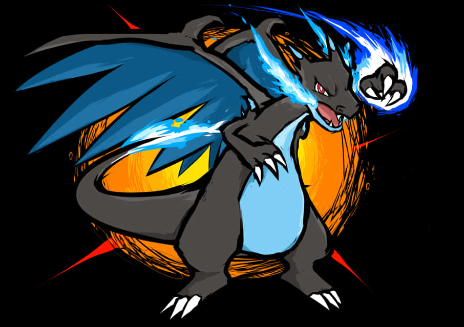 Mega Charizard X Fierce Battle Stance PNG with transparent background