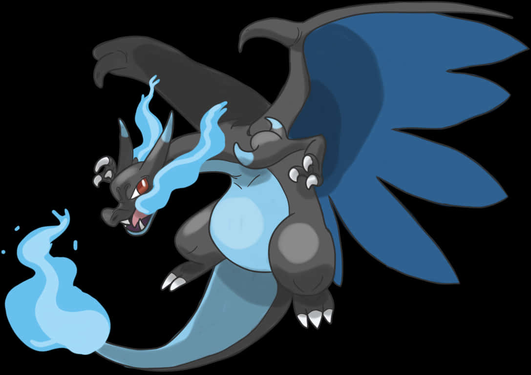 Mega Charizard X Fire Breathing PNG with transparent background