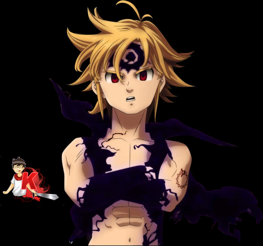 Meliodas Demon Form Anime Character PNG with transparent background