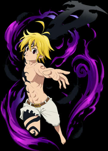 Meliodas Demon Power Anime Art PNG with transparent background
