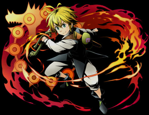 Meliodas Demon Power Anime Artwork PNG with transparent background