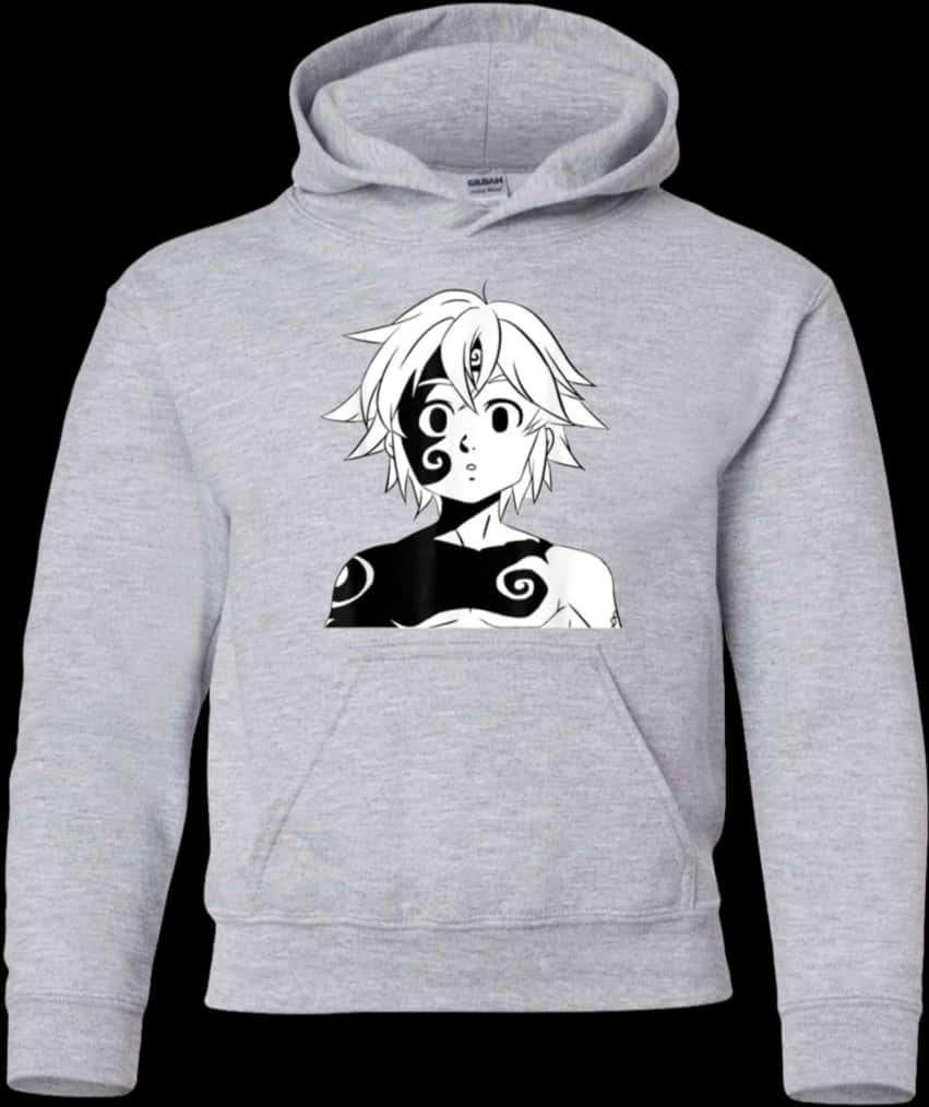 Meliodas Printed Grey Hoodie PNG with transparent background