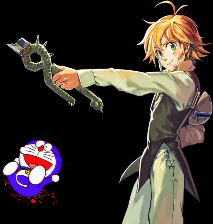 Meliodasand Doraemon Crossover Art PNG with transparent background