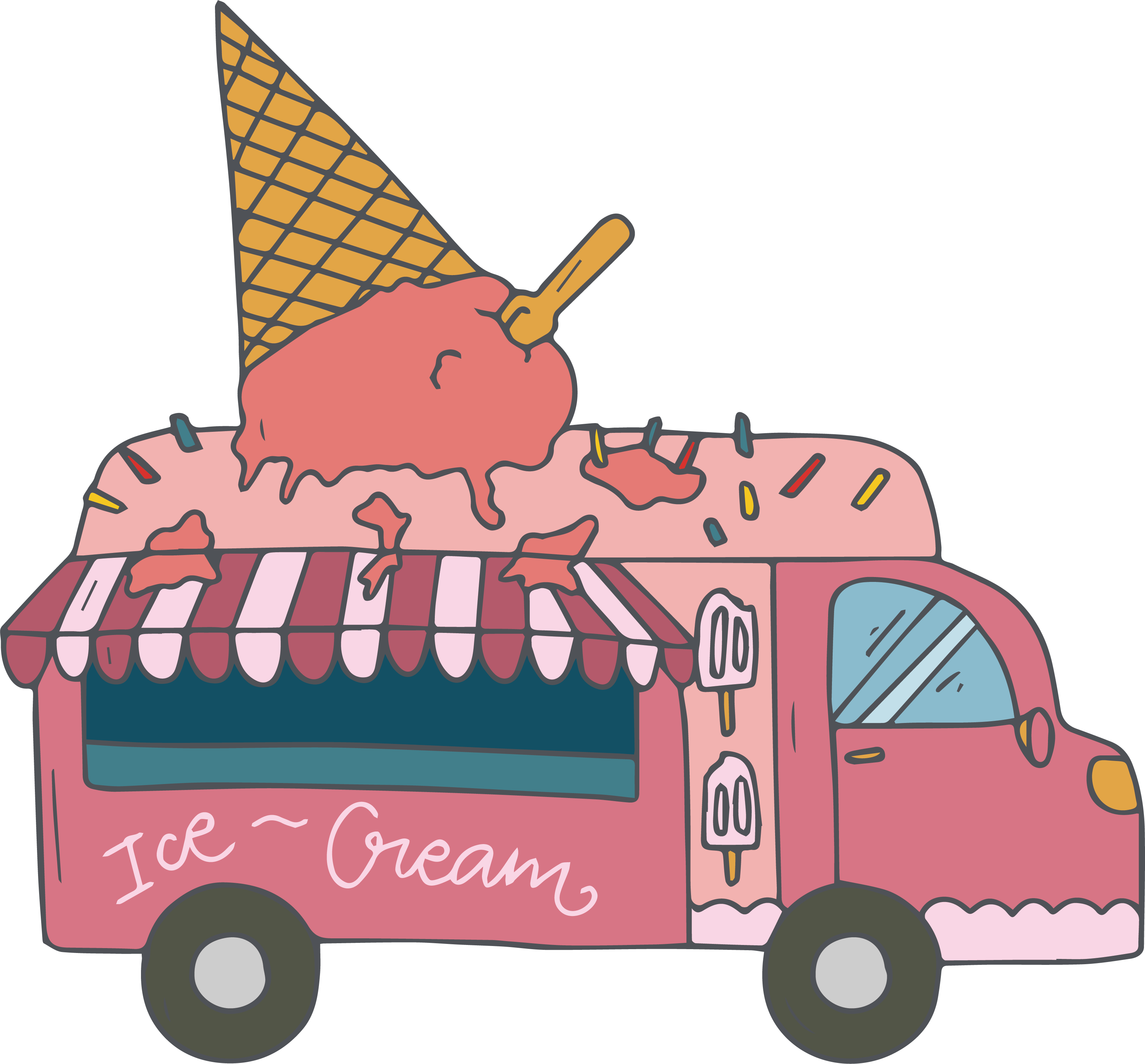 Melting Ice Cream Truck Illustration PNG with transparent background