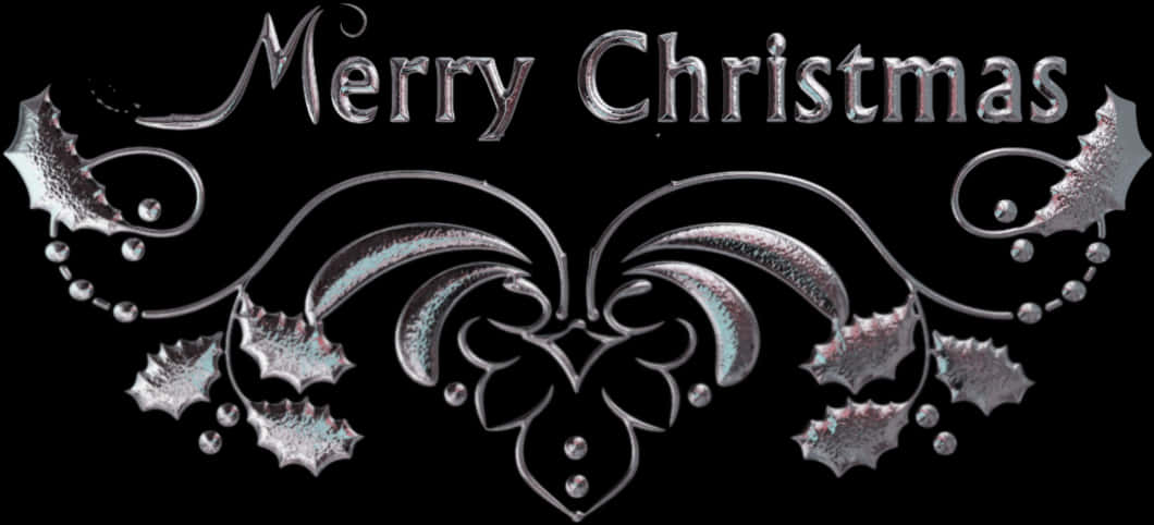 Merry Christmas Elegant Silver Design PNG with transparent background