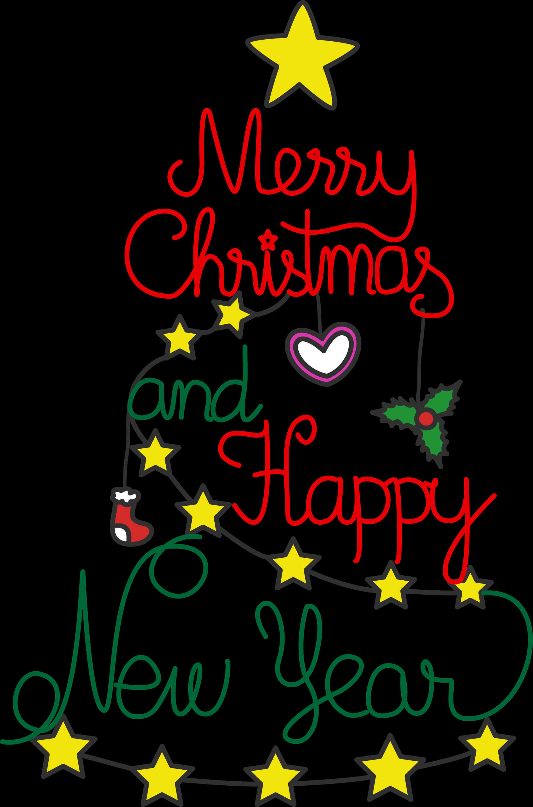 Merry Christmas Happy New Year Greeting PNG with transparent background