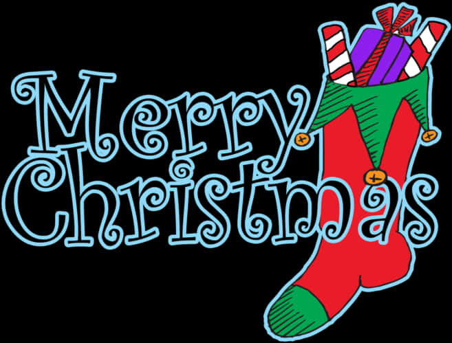 Merry Christmas Stocking Candy Cane Illustration PNG with transparent background