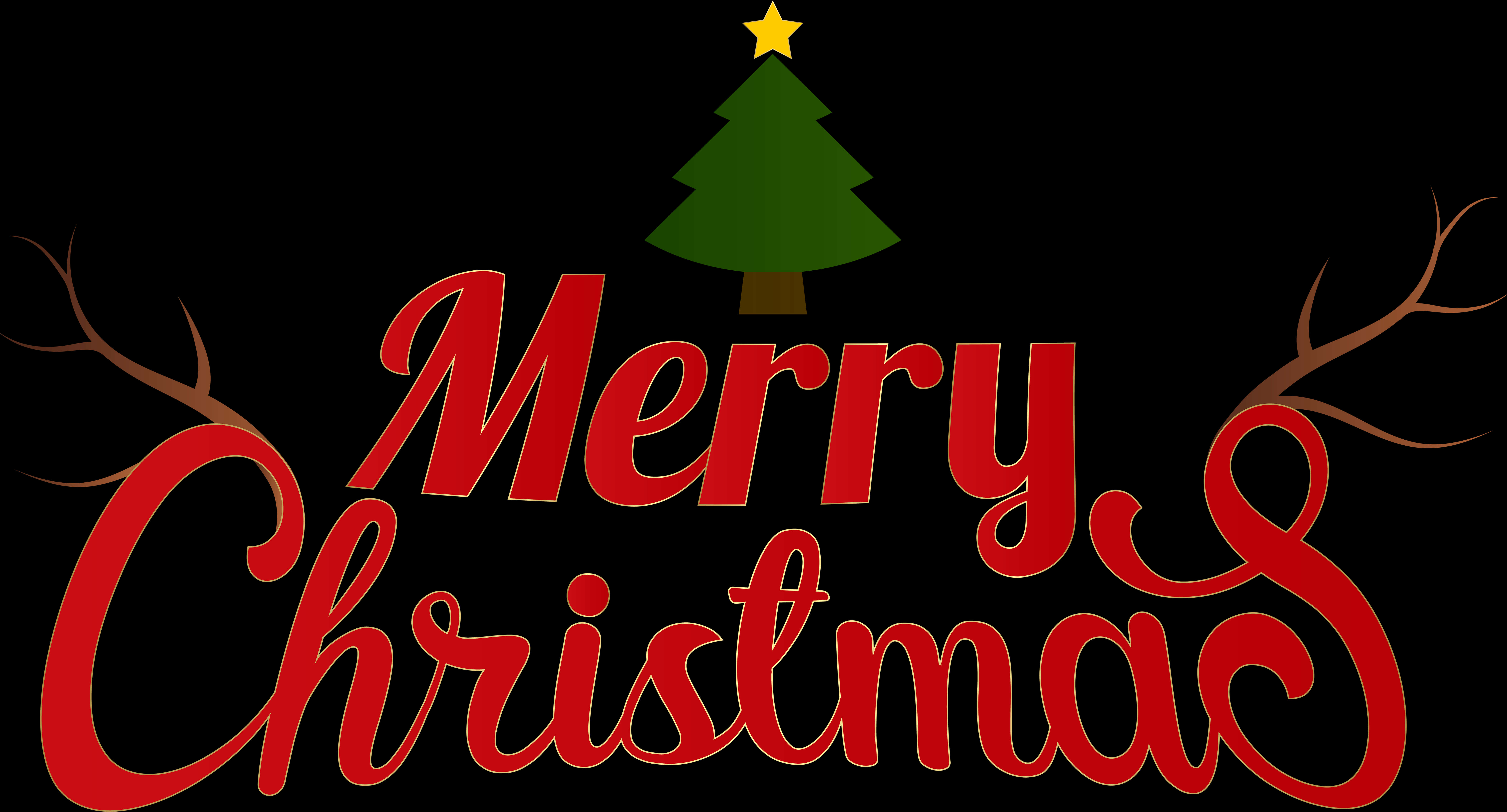 Merry Christmas Tree Reindeer Antlers Graphic PNG with transparent background