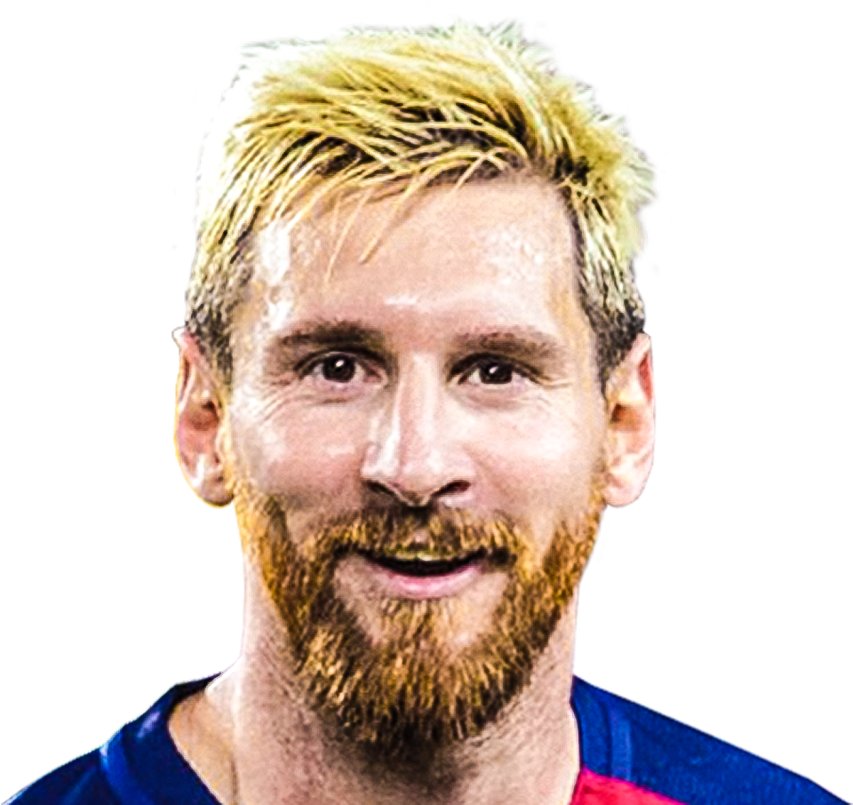 Messi Blonde Hairstyle Barcelona Jersey PNG with transparent background