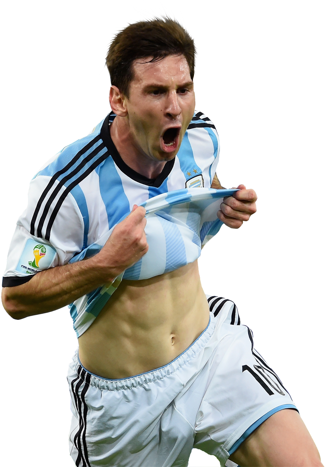 Messi Celebration Argentina Stripes PNG with transparent background