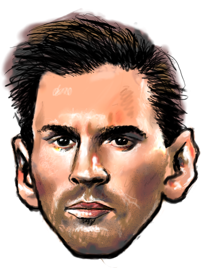Messi Portrait Artistic Rendering PNG with transparent background