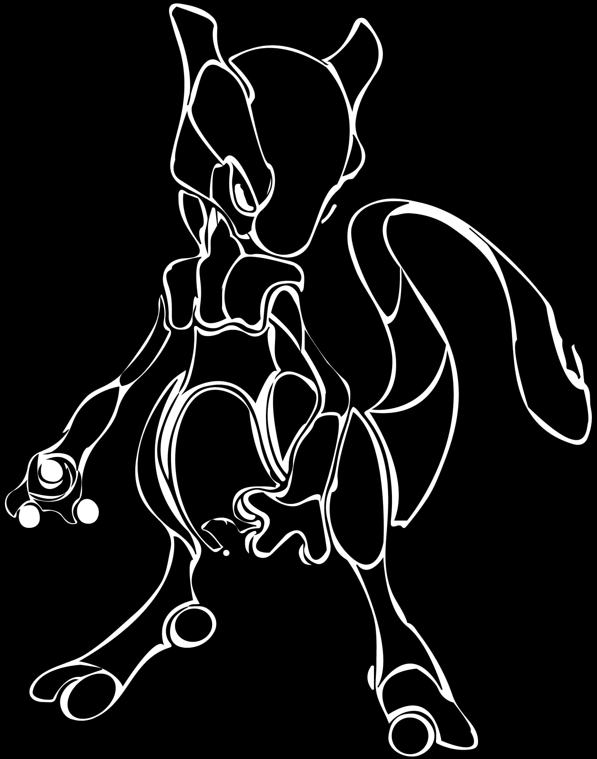 Mewtwo Outline Art PNG with transparent background