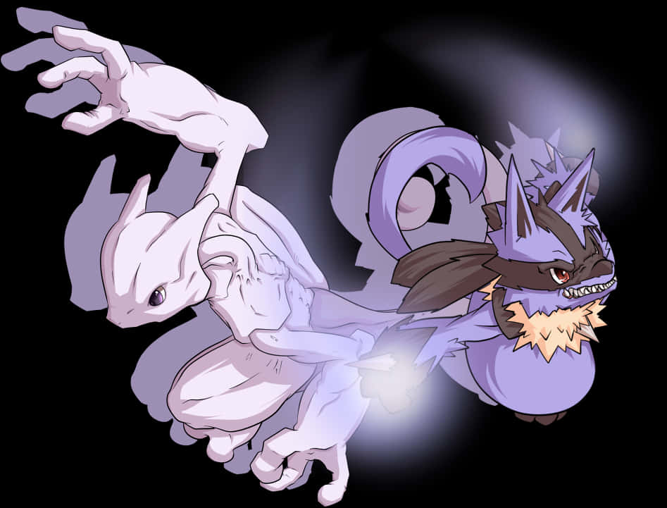 Mewtwo_and_ Mega_ Mewtwo_ X PNG with transparent background