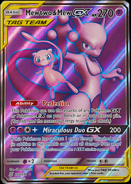 Mewtwoand Mew G X Pokemon Card PNG with transparent background