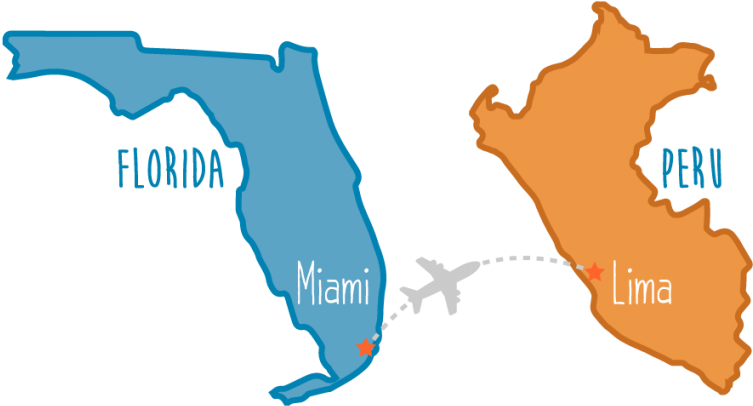 Map Miami Florida To Lima Peru, HD Png Download PNG with transparent background