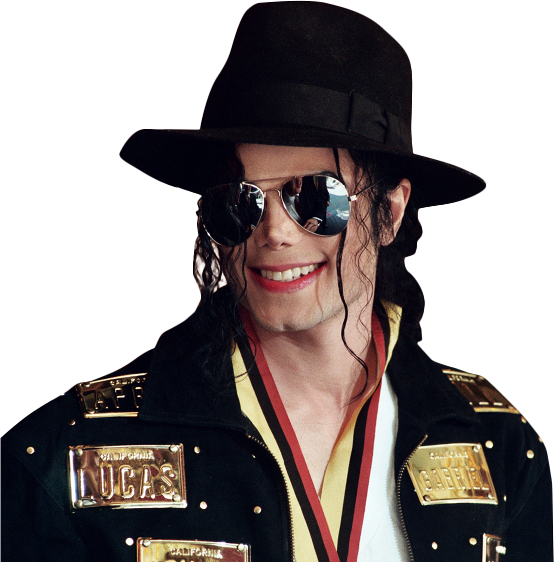 Michael Jackson Smilingwith Hatand Sunglasses PNG with transparent background