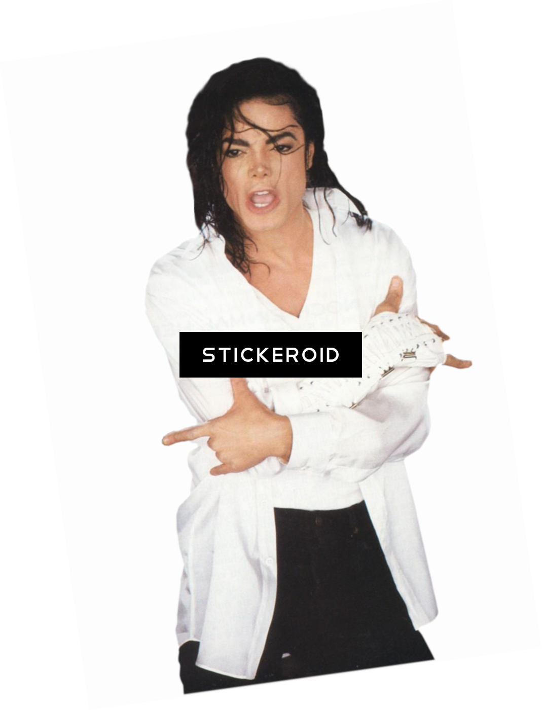 Michael Jackson White Shirt Pointing Pose PNG with transparent background