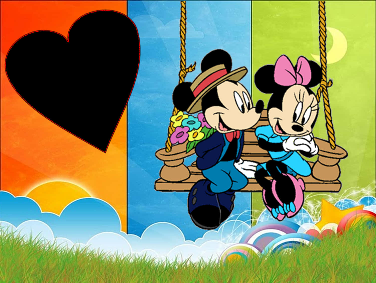Mickey Minnie Love Swing Cartoon PNG with transparent background