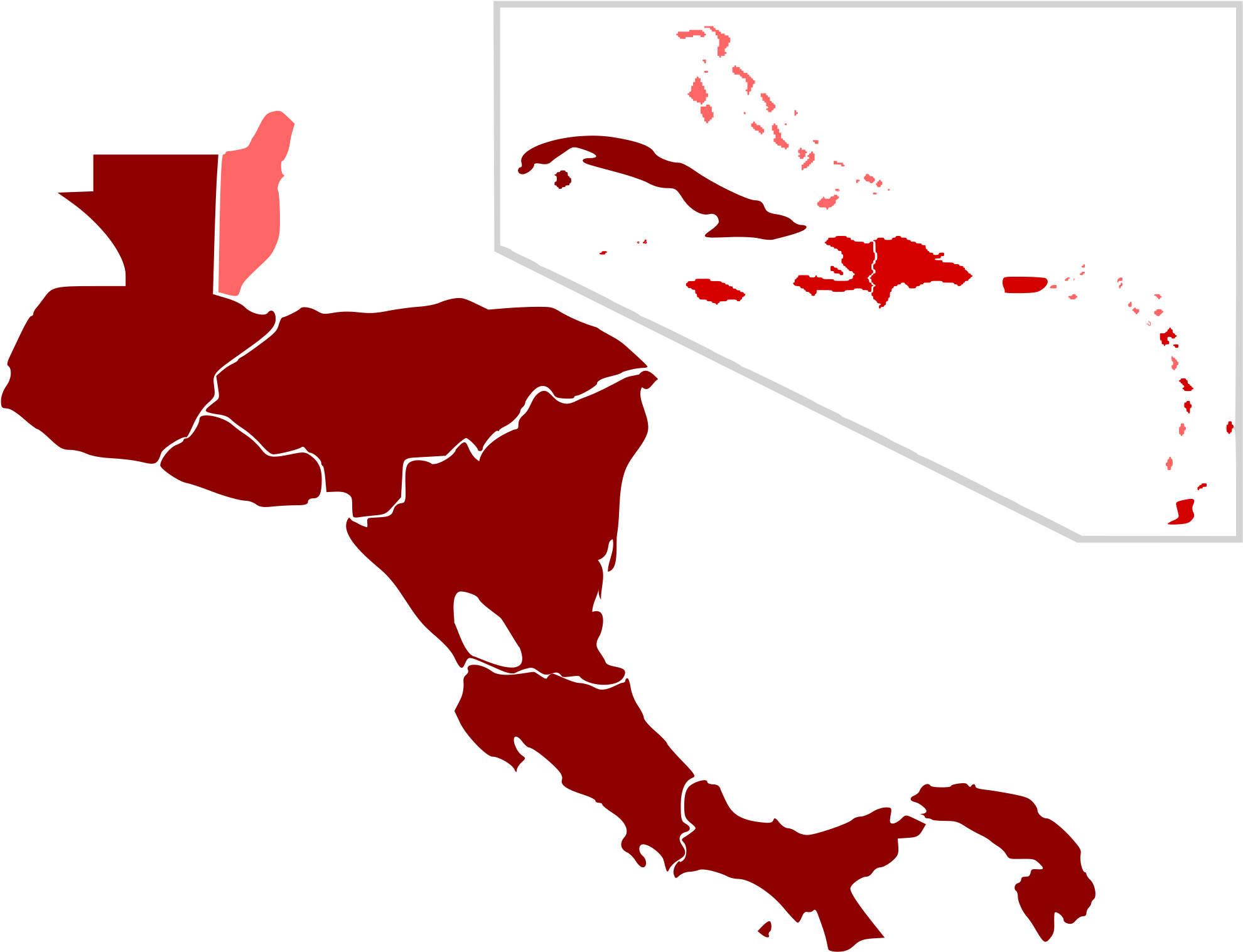 Central America Map Png Clip Art Black And White Download - Central America Map Red, Transparent Png PNG with transparent background