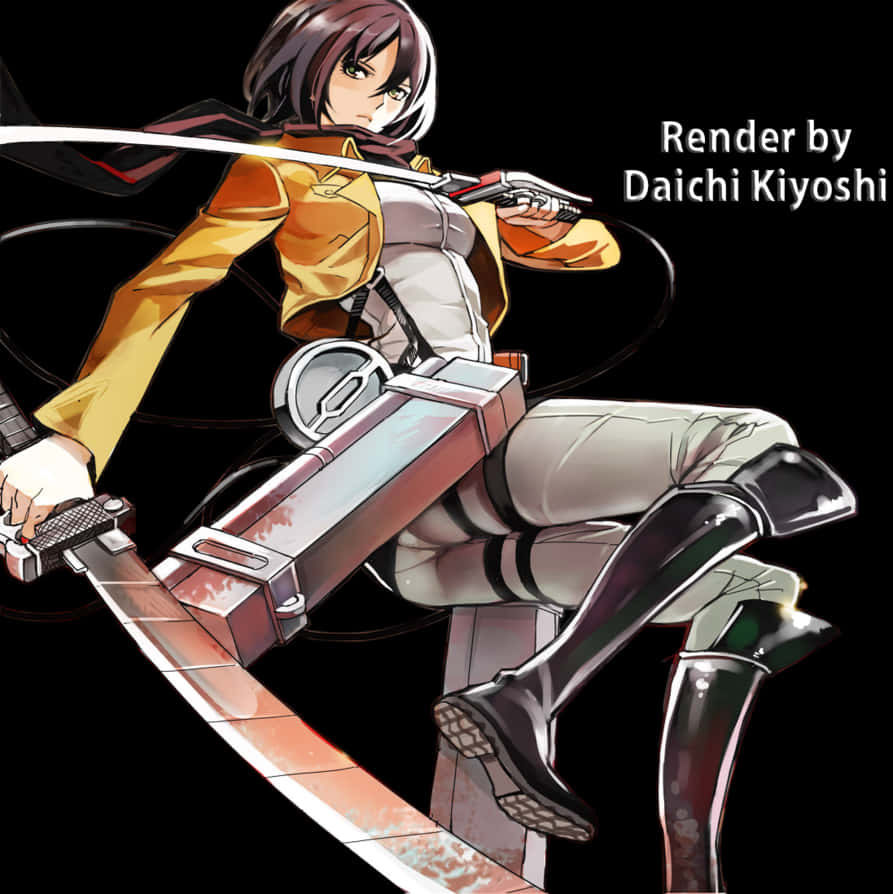 Mikasa Ackerman Action Pose PNG with transparent background