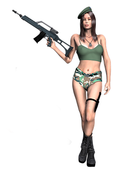 Military Themed Female Character With Rifle