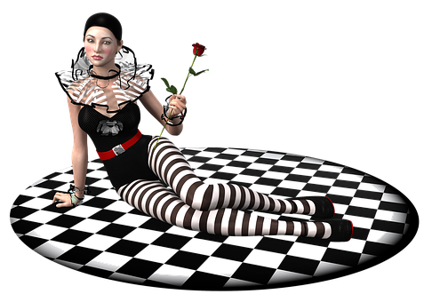 Mime Artistwith Roseon Checkered Floor