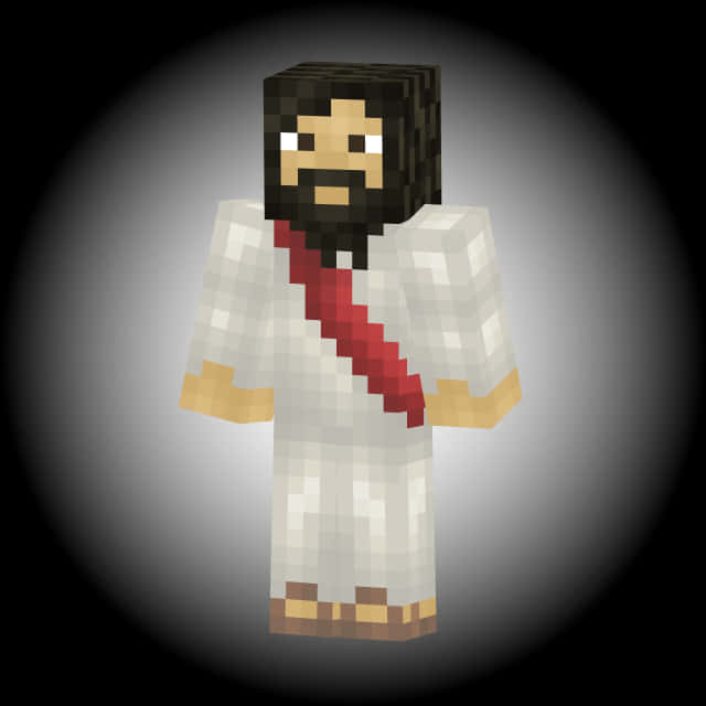 Minecraft_ Character_in_ White_ Robe_with_ Red_ Tie PNG with transparent background
