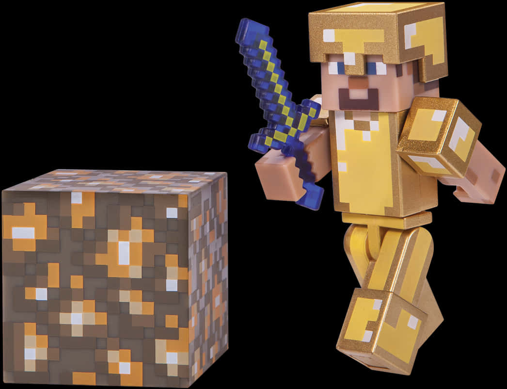 Minecraft Character With Gold Armorand Sword PNG with transparent background