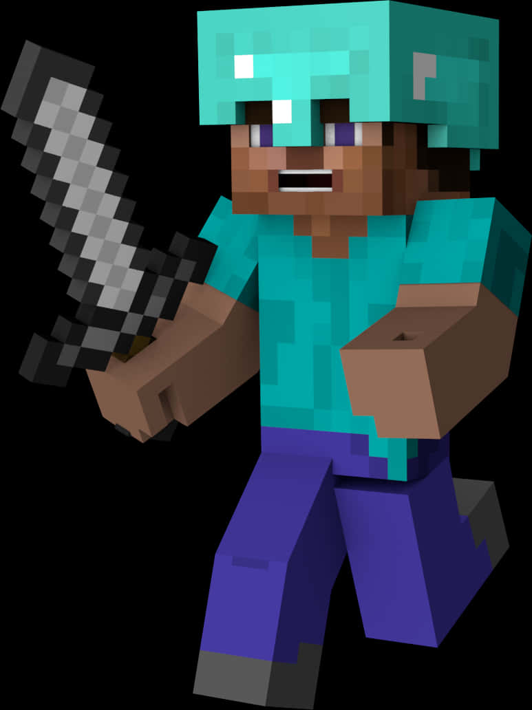 Minecraft_ Character_ With_ Sword PNG with transparent background