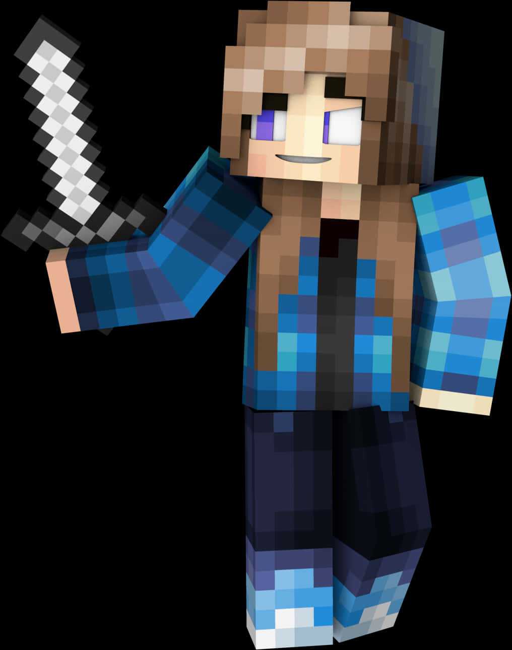 Minecraft Character With Sword PNG with transparent background