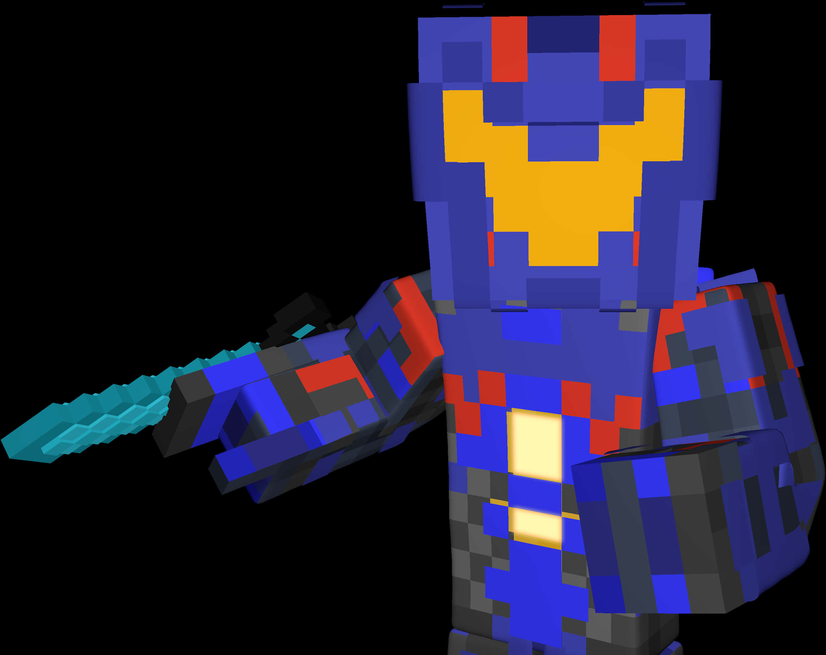 Minecraft Characterin Blue Armorwith Sword PNG with transparent background