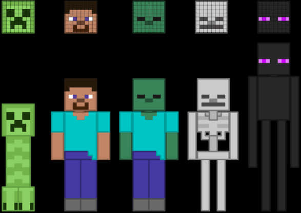 Minecraft Charactersand Faces PNG with transparent background