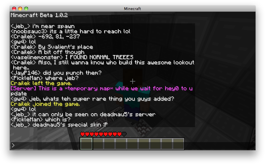 Minecraft Chat Screenwith Hearts