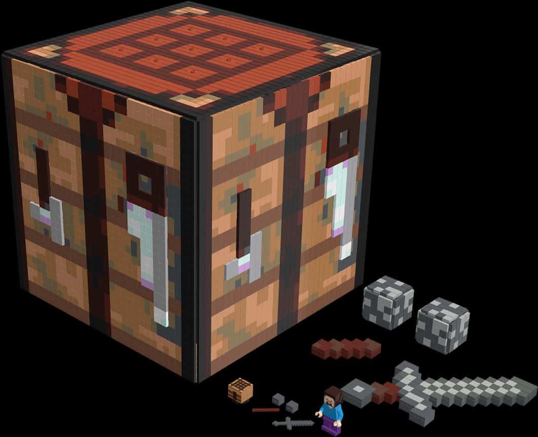 Minecraft_ Crafting_ Table_and_ Tools PNG with transparent background