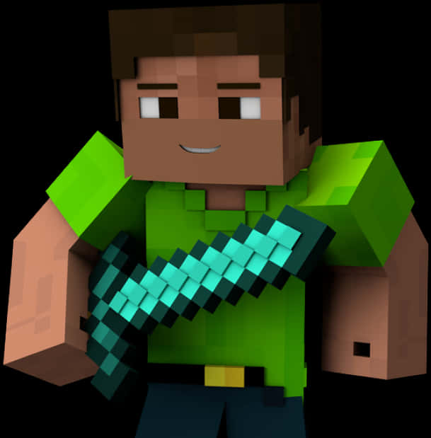 Minecraft Hero With Diamond Sword PNG with transparent background