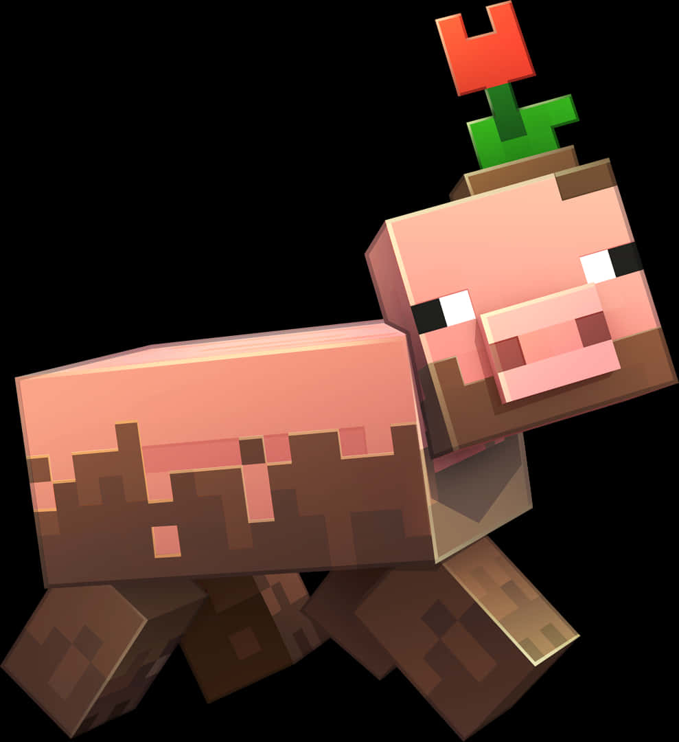 Minecraft_ Pig_with_ Sapling_on_ Head PNG with transparent background