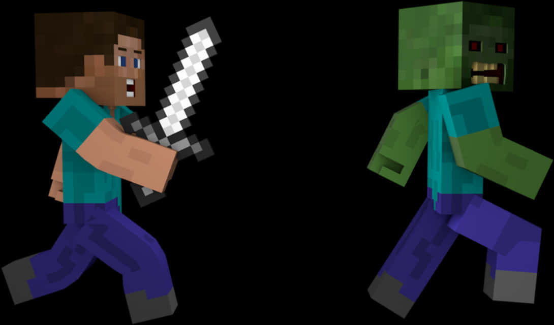 Minecraft_ Player_vs_ Zombie_ Battle PNG with transparent background