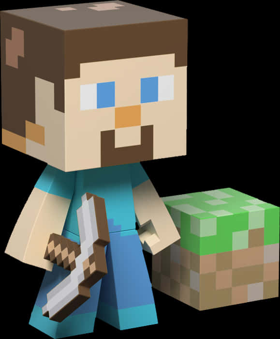 Minecraft_ Steve_with_ Pickaxe_and_ Block